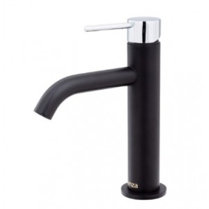 Kaya Basin Mixer, Matte Black With Chrome Handle